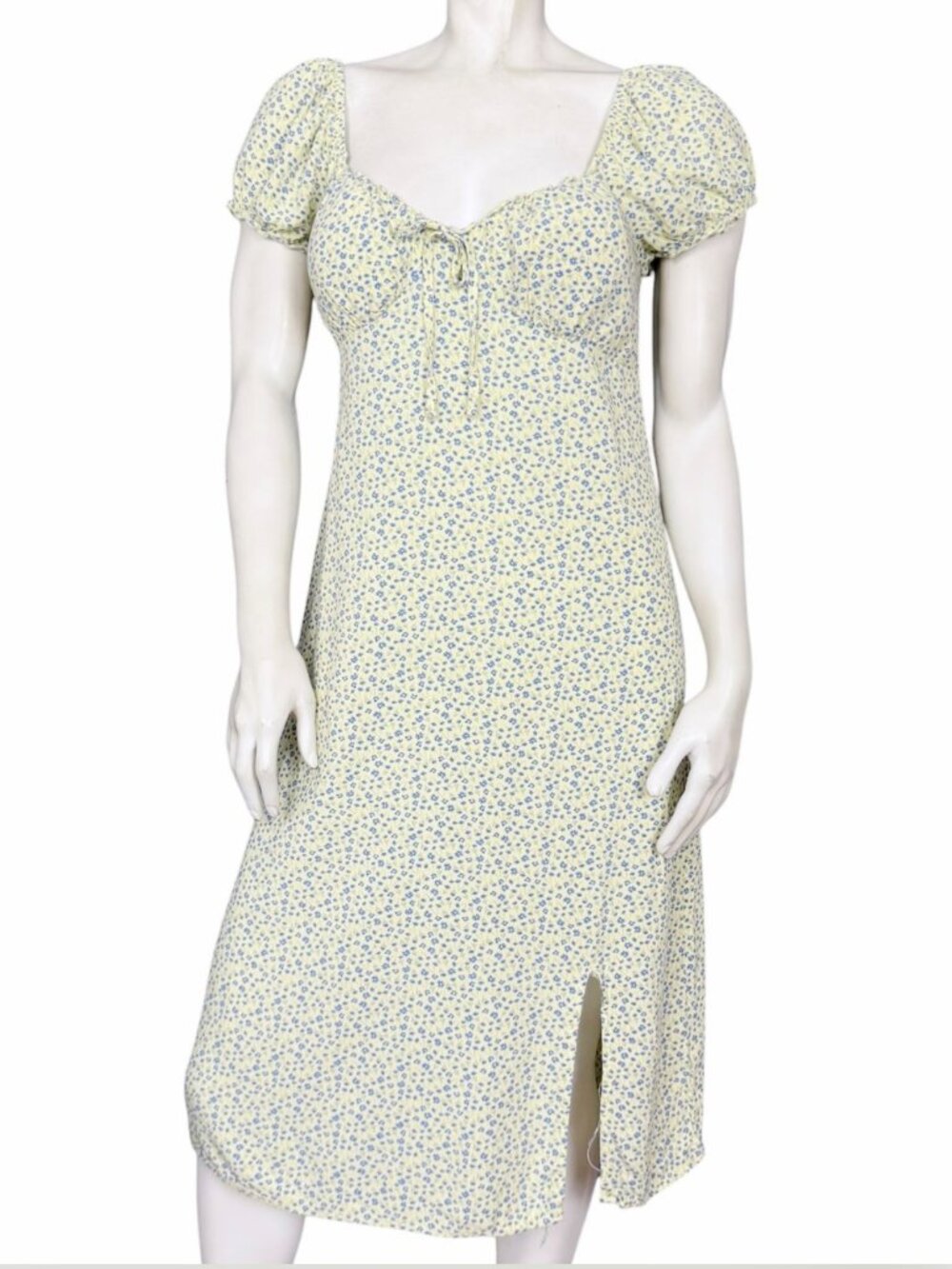 No Boundaries Blue Floral Puff Sleeve Square Neck Midi Dress